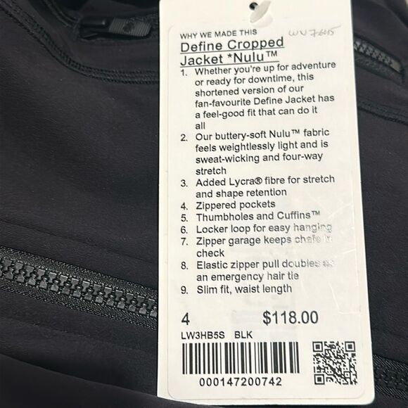 Lululemon Nulu Cropped Define Jacket Black size 4 NWT influencer - Picture 5 of 6